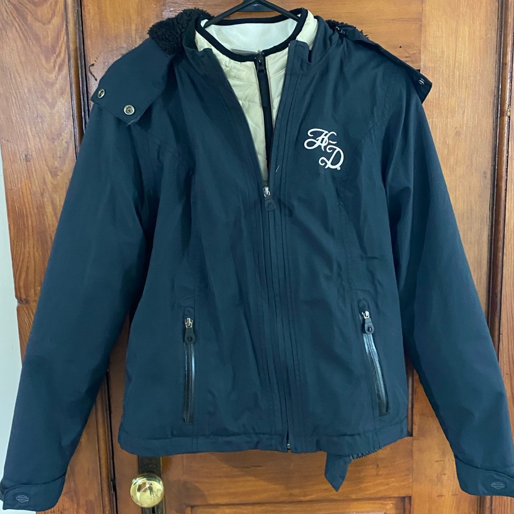 Authentic Harley Davidson 3 piece medium jacket with detachable lining and hood